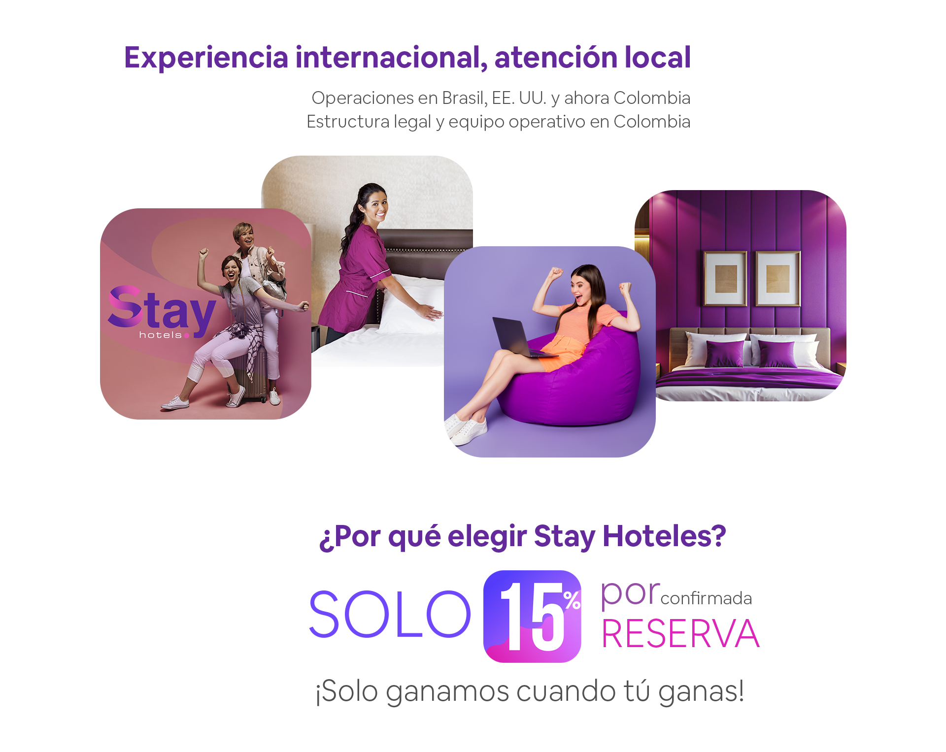 Stay Hoteles: solo 15% por reserva confirmada; solo ganamos cuando tú ganas